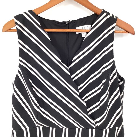 Elle Womens Sleeveless Black & White Striped Fit & Flare Dress Size 12 Office - Picture 2 of 7